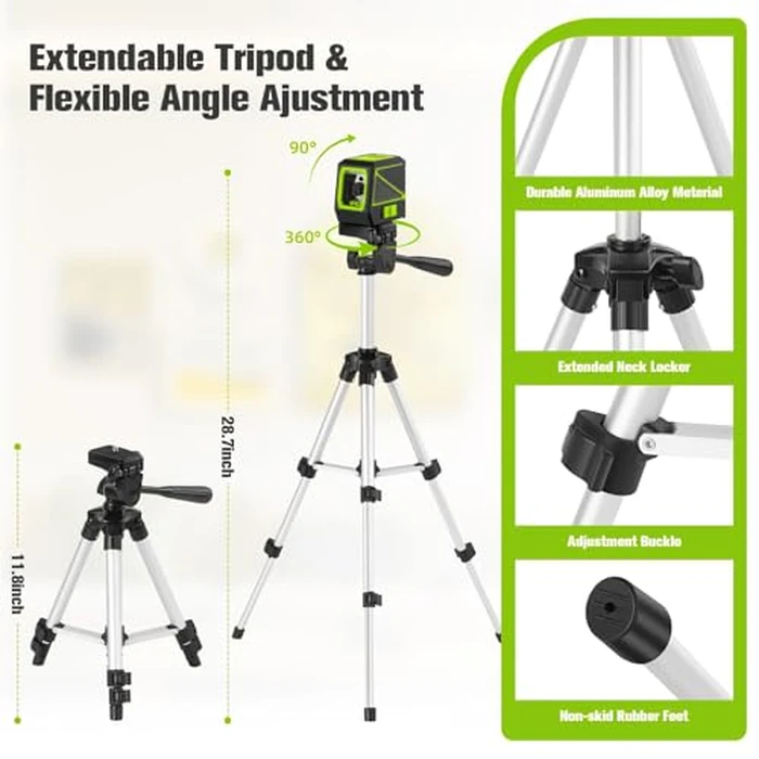 Laser Level with Tripod, 100 feet Green Cross Line Self Rotary Leveling Laser Level, Vertical and Horizontal Line, Rotatable 360 Degree, Manual Self leveling and Pulse Mode,IP54 Waterproof & Battery by KOXOBET - Image 2