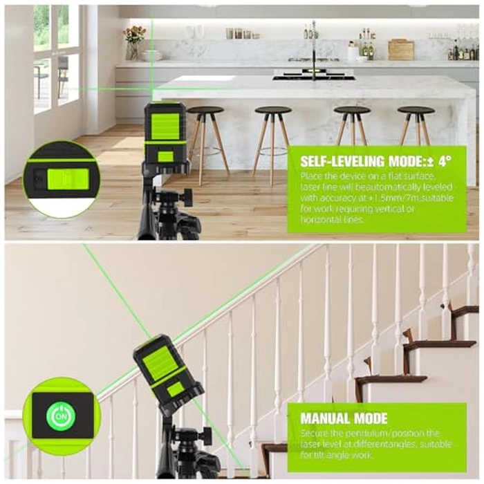 Laser Level with Tripod, 100 feet Green Cross Line Self Rotary Leveling Laser Level, Vertical and Horizontal Line, Rotatable 360 Degree, Manual Self leveling and Pulse Mode,IP54 Waterproof & Battery by KOXOBET - Image 4