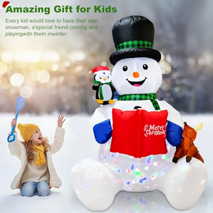 7FT Inflatable Christmas Snowman, Built-in White LEDs Christmas Blow Up Yard Decorations, Xmas Inflatables Outdoor Decorations for Yard Garden Patio Lawn by HIGSEEU - Image 3
