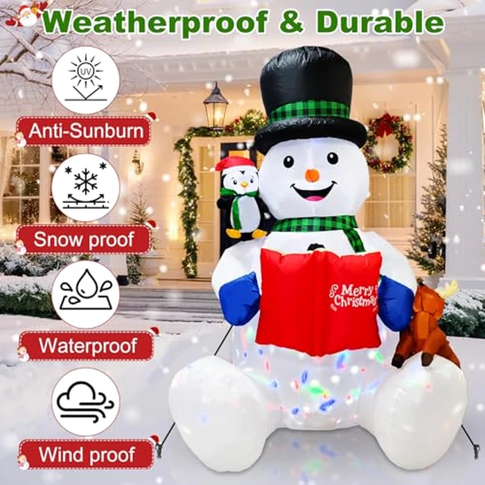 7FT Inflatable Christmas Snowman, Built-in White LEDs Christmas Blow Up Yard Decorations, Xmas Inflatables Outdoor Decorations for Yard Garden Patio Lawn by HIGSEEU - Image 4