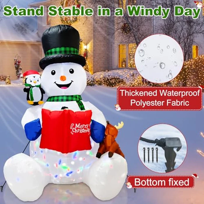 7FT Inflatable Christmas Snowman, Built-in White LEDs Christmas Blow Up Yard Decorations, Xmas Inflatables Outdoor Decorations for Yard Garden Patio Lawn by HIGSEEU - Image 5
