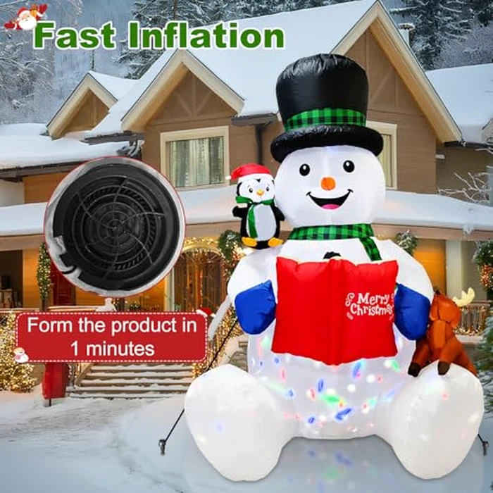 7FT Inflatable Christmas Snowman, Built-in White LEDs Christmas Blow Up Yard Decorations, Xmas Inflatables Outdoor Decorations for Yard Garden Patio Lawn by HIGSEEU - Image 7
