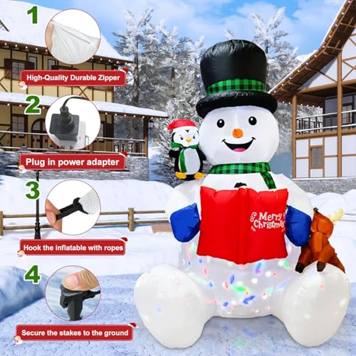 7FT Inflatable Christmas Snowman, Built-in White LEDs Christmas Blow Up Yard Decorations, Xmas Inflatables Outdoor Decorations for Yard Garden Patio Lawn by HIGSEEU - Image 8