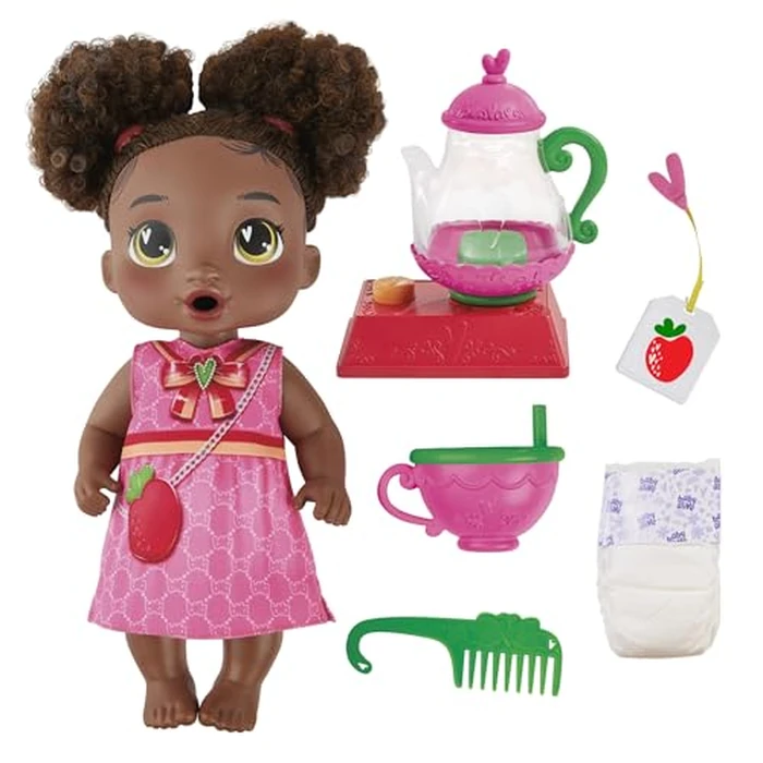 Baby Alive Bubbly Tea Party Berry Boo Doll with Teapot Accessories, Black Hair, 11 Inches, Toys for 3 Year Old Girls and Boys & Up by Baby Alive - Image 1
