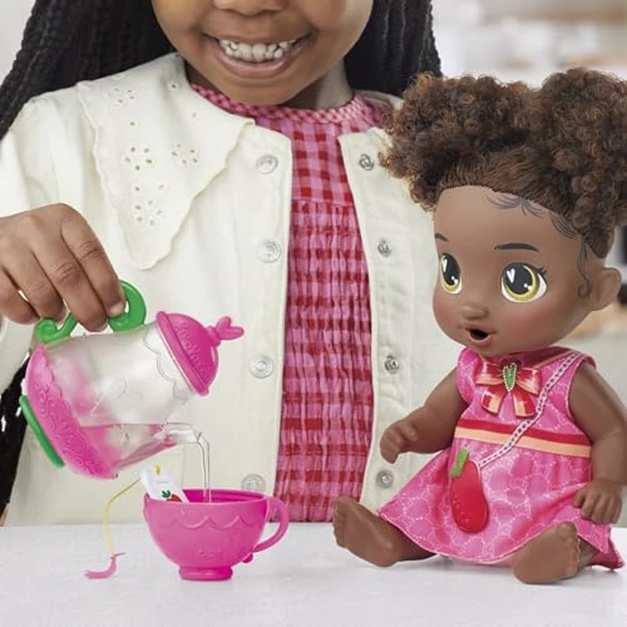 Baby Alive Bubbly Tea Party Berry Boo Doll with Teapot Accessories, Black Hair, 11 Inches, Toys for 3 Year Old Girls and Boys & Up by Baby Alive - Image 4