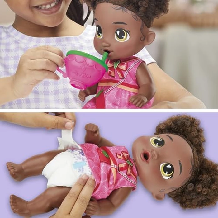 Baby Alive Bubbly Tea Party Berry Boo Doll with Teapot Accessories, Black Hair, 11 Inches, Toys for 3 Year Old Girls and Boys & Up by Baby Alive - Image 5