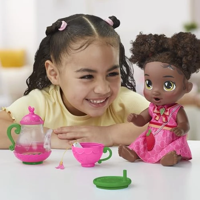 Baby Alive Bubbly Tea Party Berry Boo Doll with Teapot Accessories, Black Hair, 11 Inches, Toys for 3 Year Old Girls and Boys & Up by Baby Alive - Image 8