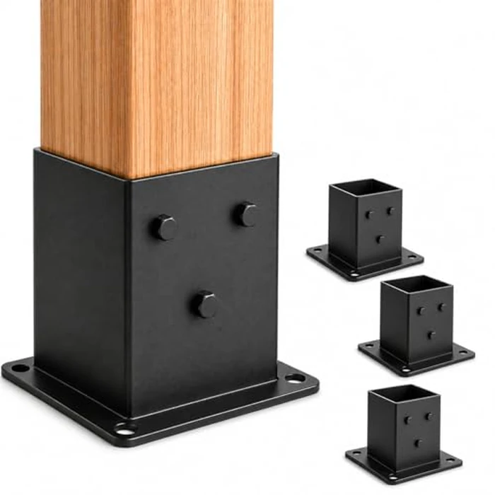 ORIGLE 4x4 Post Base 4Pack, Inner Size 3.6"x3.6" Post Brackets, Heavy Duty Powder-Coated Post Anchor Matte Black Wood Post Brackets for Pavilion Deck Railing by ORIGLE - Used - Like New condition - CA$49.28