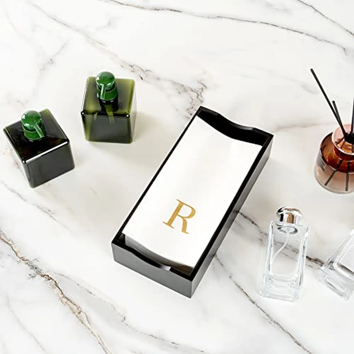 Restaurantware Paper Napkins Pack of 50 Gold Letter R Linen-Feel Disposable Guest Towels 15.75 x 7.87 Inches, Elegant Airlaid Gold Printed Design White Napkins with Monogram for Events by Restaurantware - Image 8