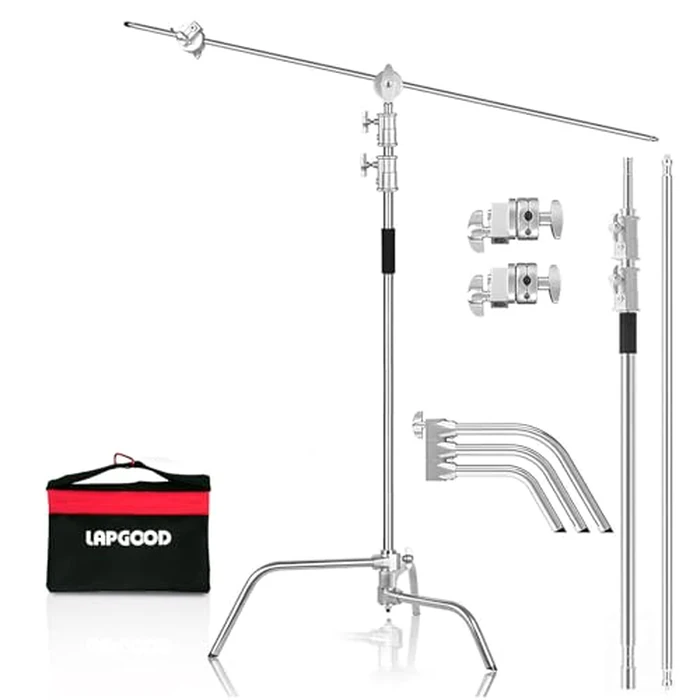 Heavy Duty C Stand 10.8ft/330cm with Boom Arm Sandbag Grips, 100% Stainless Steel Photography Light Stand Studio Monolight, Softbox, Reflector (Max Loading 44 Pounds by Lapgood - Image 1