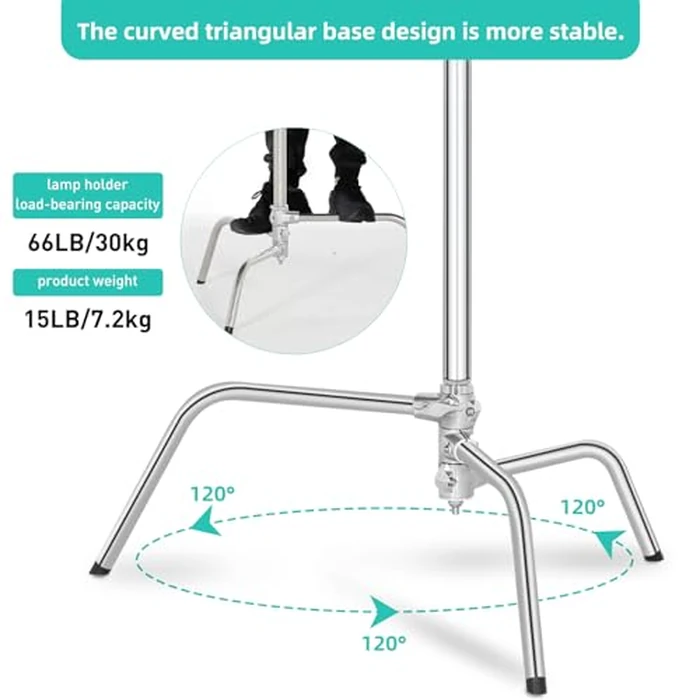 Heavy Duty C Stand 10.8ft/330cm with Boom Arm Sandbag Grips, 100% Stainless Steel Photography Light Stand Studio Monolight, Softbox, Reflector (Max Loading 44 Pounds by Lapgood - Image 6
