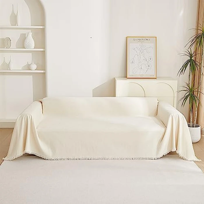 MYSKY HOME Couch Cover for Pets, Beige Couch Covers for 2 Cushion Couch Sofa, Sofa Slipcover Sectional L Shape Chenille Covers for Pets, Throw Couch for Dogs, Kids,71" X118" by MYSKY HOME - Image 9