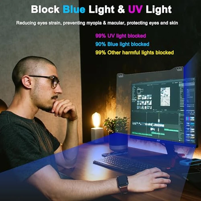 ZYY Anti Blue Light Screen Protector for 28 Inch Monitor (Diagonal), Desktop UV Screen Protector, Hanging Type Computer Screen Blue Light Blocker PC Filter (W 25 x H 14 9/16) for Eye Strain by ZYY - Image 3