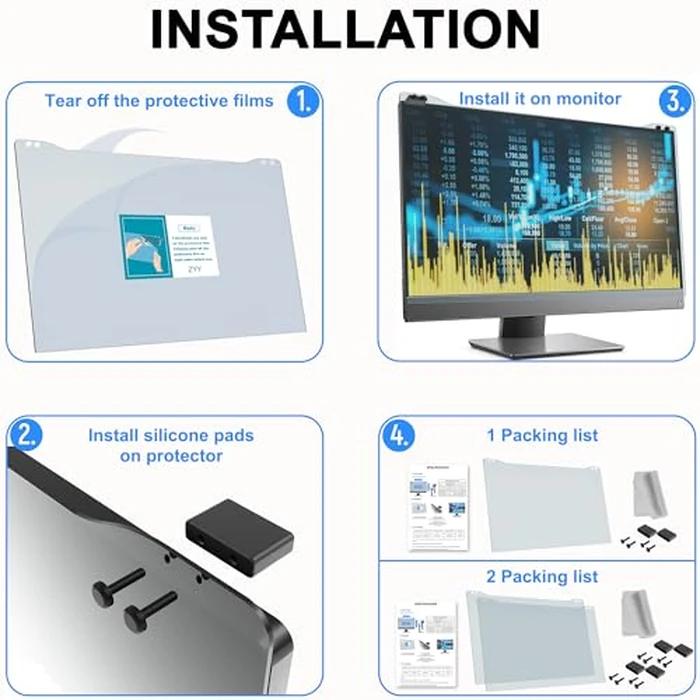ZYY Anti Blue Light Screen Protector for 28 Inch Monitor (Diagonal), Desktop UV Screen Protector, Hanging Type Computer Screen Blue Light Blocker PC Filter (W 25 x H 14 9/16) for Eye Strain by ZYY - Image 7