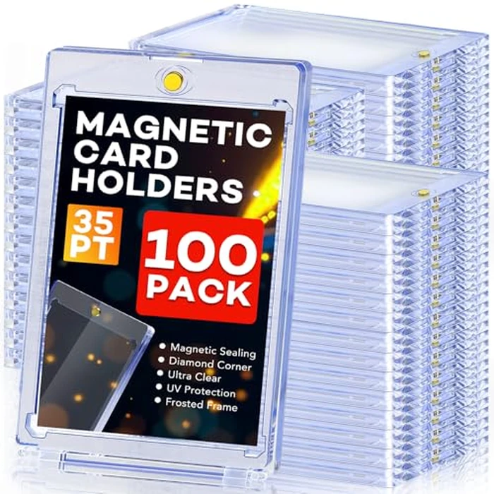 100ct Magnetic Card Holders, Magnetic 35pt One Touch Card Holders, U-V Protection Hard Plastic Display Case for Trading, Sports, Baseball, Football, Game Cards by ZENOWICK - Image 1