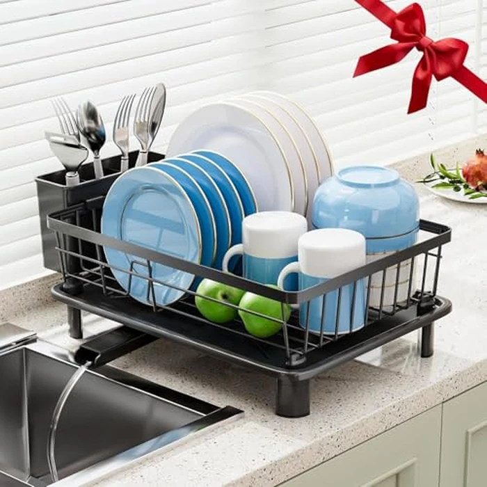 GAOKASE Dish Drying Rack, Stainless Steel-Dish Rack, Dish Racks for Kitchen Counter, Kitchen Dish Drainers with Removable Utensil Holder,New Drain Outlet,Plate Rack and Drainboard,Black by GAOKASE - Used - Very Good condition - US$23.49