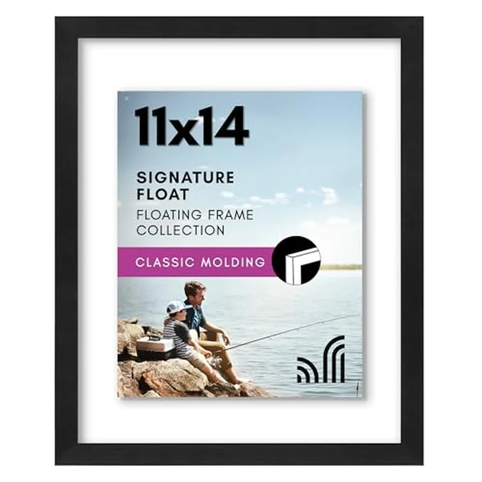 Americanflat 11x14 Floating Picture Frame with Polished Crystal-Clear Glass - Use as 8x10 Picture Frame or Display 5x7 Photo - Signature Float Collection - Photo Frames for Wall Display - Black by Americanflat - Used - Very Good condition - US$17.08