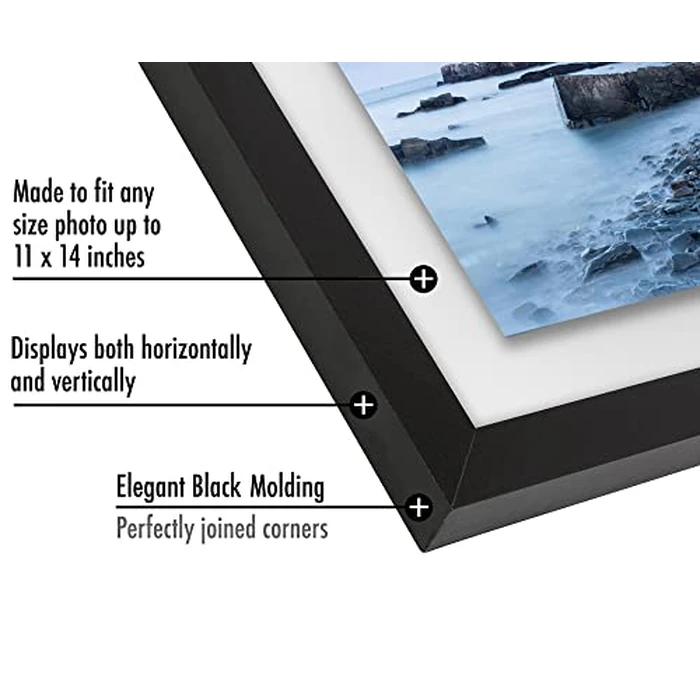 Americanflat 11x14 Floating Picture Frame with Polished Crystal-Clear Glass - Use as 8x10 Picture Frame or Display 5x7 Photo - Signature Float Collection - Photo Frames for Wall Display - Black by Americanflat - Image 2