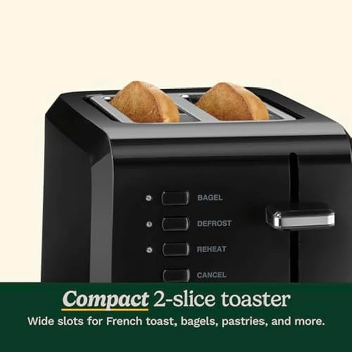 Cuisinart CPT-122BK 2-Slice Compact Plastic Toaster, Slots for Bagels & Bread, 7 Shade Settings, Cancel/Defrost/Reheat Functions, Removable Crumb Tray, Small Kitchen Appliance for Home & Office, Black by Cuisinart - Image 4