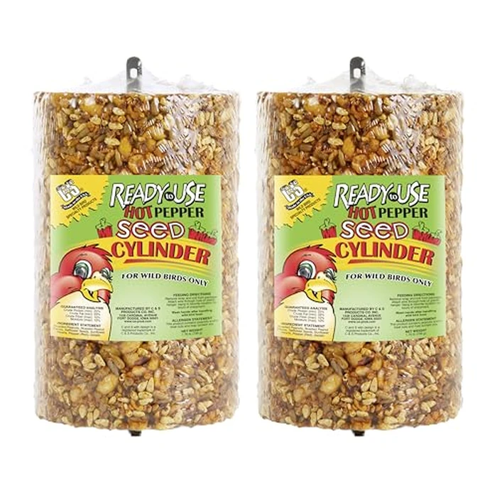 C&S Ready to Use Hot Pepper Bird Seed Cylinder, Spicy Wild Bird Outdoor Feeder with Hanger, 1.76 Pound Cylinder, 2 Pack by C&S - Image 1