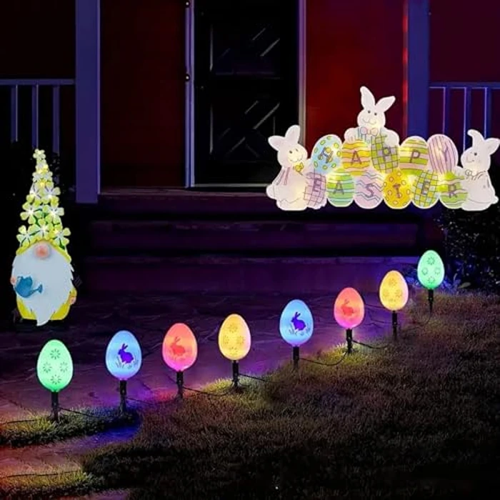 Tigrelight 25 FT 20 Packs Easter Eggs Decor String Lights, 8 Modes Colorful Easter Solar Light Outdoor, Waterproof Stake Egg Pathway Light for Garden Patio Lawn Yard by Tigrelight - Image 2
