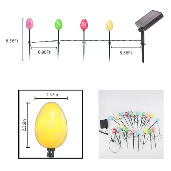 Tigrelight 25 FT 20 Packs Easter Eggs Decor String Lights, 8 Modes Colorful Easter Solar Light Outdoor, Waterproof Stake Egg Pathway Light for Garden Patio Lawn Yard by Tigrelight - Image 3
