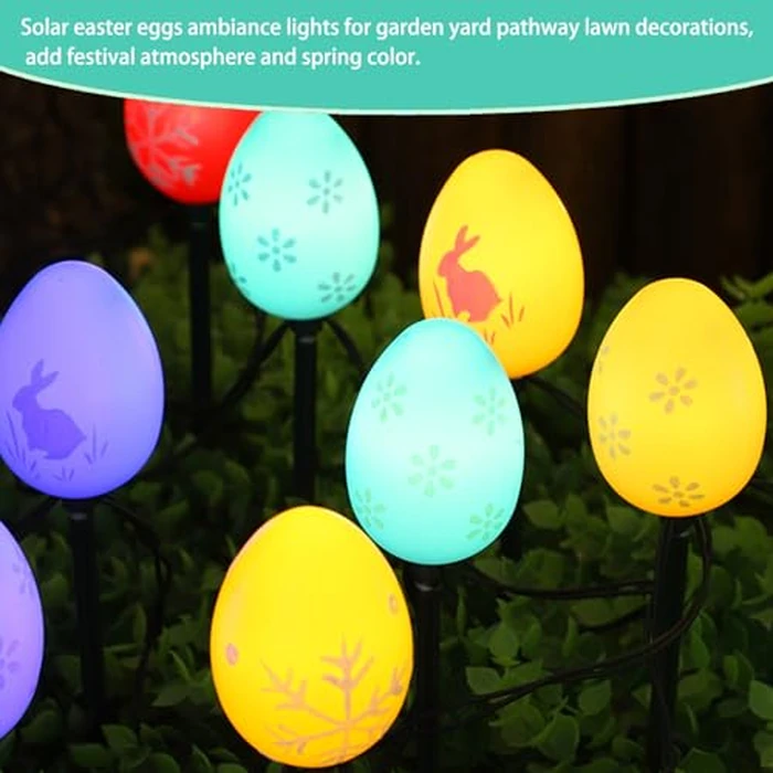 Tigrelight 25 FT 20 Packs Easter Eggs Decor String Lights, 8 Modes Colorful Easter Solar Light Outdoor, Waterproof Stake Egg Pathway Light for Garden Patio Lawn Yard by Tigrelight - Image 5