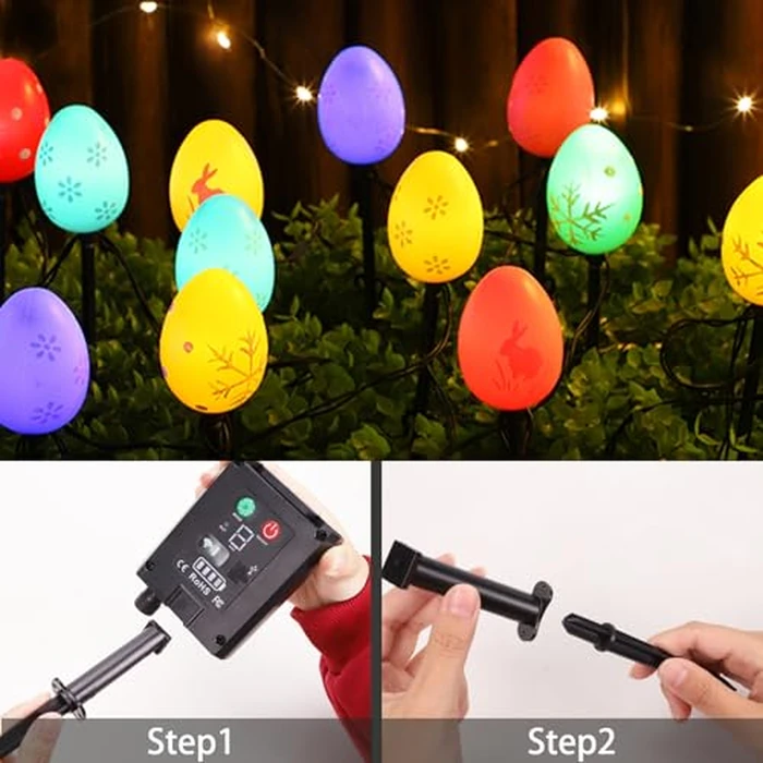 Tigrelight 25 FT 20 Packs Easter Eggs Decor String Lights, 8 Modes Colorful Easter Solar Light Outdoor, Waterproof Stake Egg Pathway Light for Garden Patio Lawn Yard by Tigrelight - Image 6