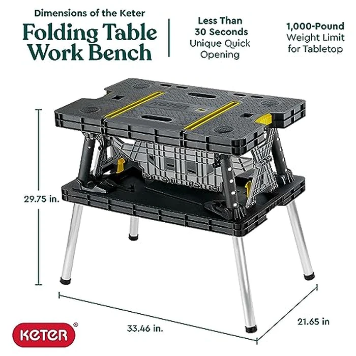 Keter Heavy-Duty Folding Workbench with 1,000 Pound Capacity - Foldable Work Table for Garage, Woodworking, and Outdoor Workshop with 12 Inch Adjustable Clamps by Keter - Image 2