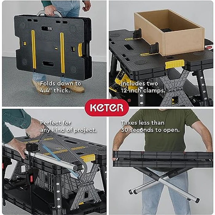 Keter Heavy-Duty Folding Workbench with 1,000 Pound Capacity - Foldable Work Table for Garage, Woodworking, and Outdoor Workshop with 12 Inch Adjustable Clamps by Keter - Image 3