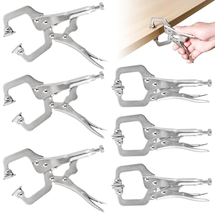 NYXOVA 6 Pack 6" Locking C-Clamp, Heavy Duty C-Clamp Locking Pliers with Adjustable Clamp, High-Strength CR-V Steel, Quick Release, Swivel Pads for Secure Clamping in Welding & Woodworking Projects by NYXOVA - Used - Like New condition