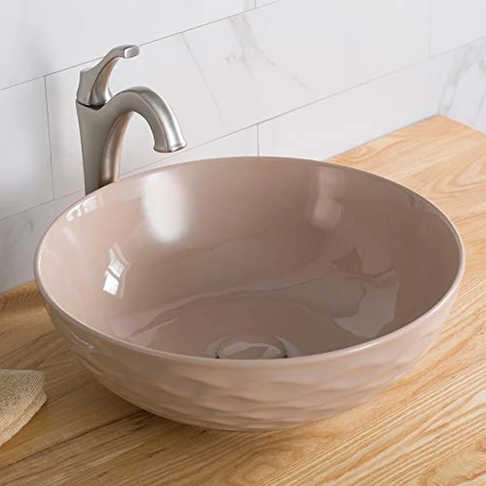 Kraus Viva(TM) Round Beige Porcelain Ceramic Vessel Bathroom Sink, 16 1/2 in. D x 5 1/2 in. H, KCV-200GBE by Kraus - Image 2