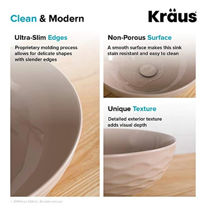 Kraus Viva(TM) Round Beige Porcelain Ceramic Vessel Bathroom Sink, 16 1/2 in. D x 5 1/2 in. H, KCV-200GBE by Kraus - Image 6