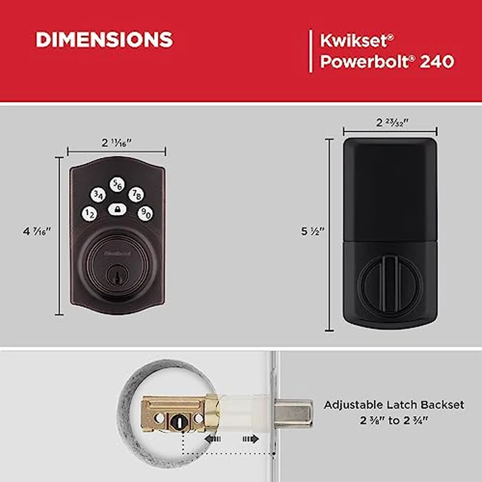 Kwikset Powerbolt 240 5-Button Keypad Venetian Bronze Traditional Electronic Deadbolt Door Lock, Featuring Convenient keyless Entry, Customizable User Codes and auto Locking by Kwikset - Image 9
