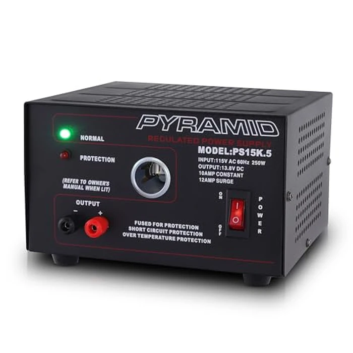 Pyramid Universal Compact Bench Power Supply - 10 Amp Linear Regulated Home Lab Benchtop AC-to-DC Converter w/ 13.8 Volt DC 115V AC 250W Input, Screw Type Terminal, 12V Car Cigarette Lighter-PS15K.5 by Pyle - Image 1