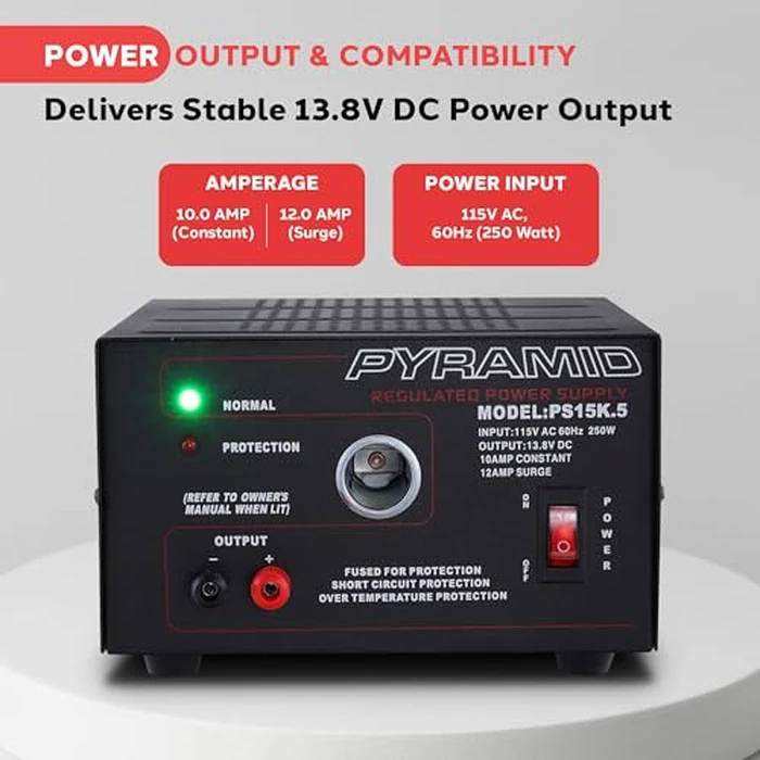 Pyramid Universal Compact Bench Power Supply - 10 Amp Linear Regulated Home Lab Benchtop AC-to-DC Converter w/ 13.8 Volt DC 115V AC 250W Input, Screw Type Terminal, 12V Car Cigarette Lighter-PS15K.5 by Pyle - Image 2