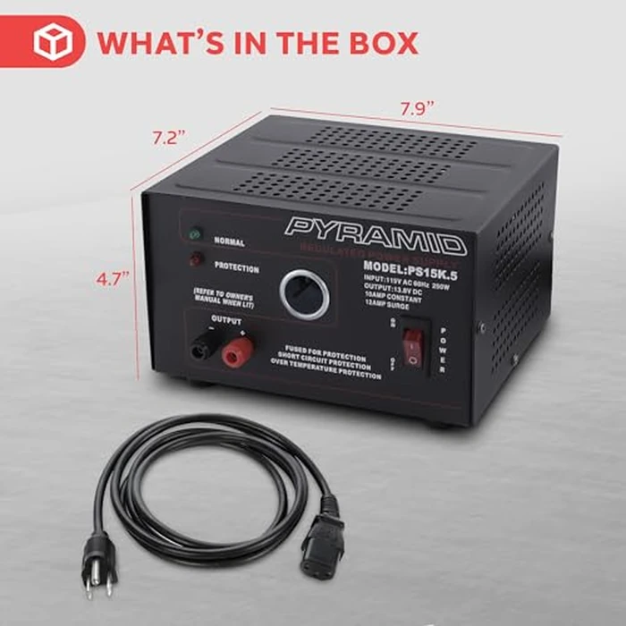 Pyramid Universal Compact Bench Power Supply - 10 Amp Linear Regulated Home Lab Benchtop AC-to-DC Converter w/ 13.8 Volt DC 115V AC 250W Input, Screw Type Terminal, 12V Car Cigarette Lighter-PS15K.5 by Pyle - Image 7