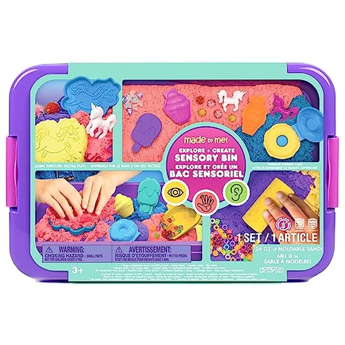 Made By Me Explore and Create Unicorn Sensory Bin, Includes Reusable 2-in-1 Storage & Play Bin, Moldable Sands, Tongs, Beads, and More Sensory Bin Tools, Great Sensory Toys for Toddlers 3-4 by Made By Me - Used - Acceptable condition