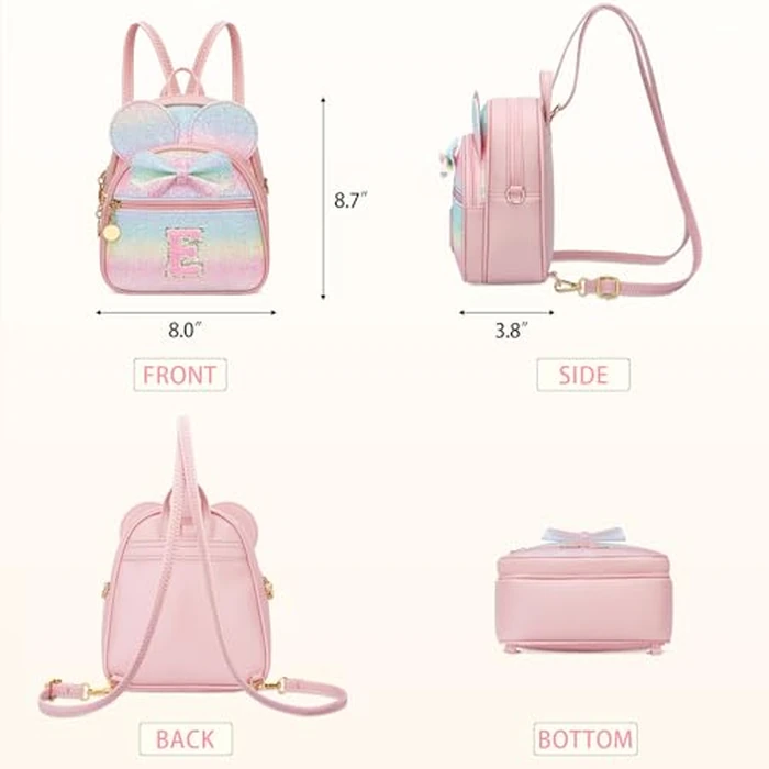 KKXIU Initial Bowknot Mini Backpacks for Girls Women, Small Cute Backpack Purse, Personalized Birthday Gifts for Toddler, Kids and Teen Girls(E, Rainbow) by KKXIU - Image 7