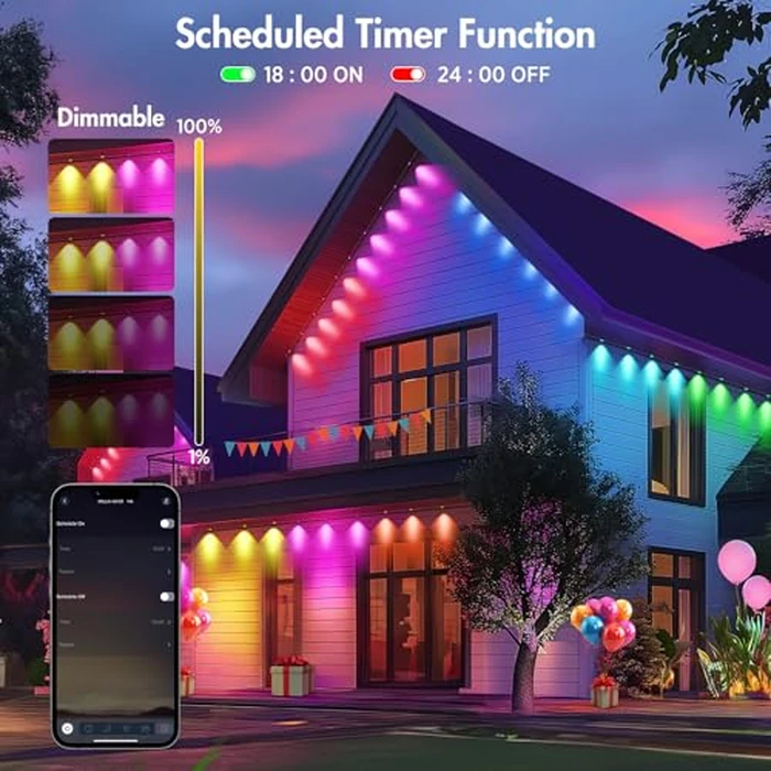 HELESIN Permanent Outdoor Lights,150ft 90 LED Smart RGBIC Lights Eave Lights IP67 Waterproof Outdoor LED Strip Lights 16 Million DIY Modes, Music Sync with Remote APP Control for Christmas, Halloween by HELESIN - Image 5