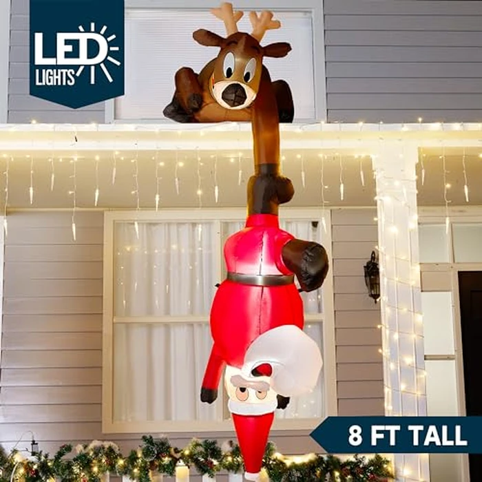 Joiedomi 8 FT Hanging Christmas Inflatables Decoration, Christmas Inflatable Reindeer and Climbing Santa, Blow Up Santa with Build-in LED for Xmas Party Indoor, Outdoor, Yard, Garden, Lawn Decor by Joiedomi - Image 2