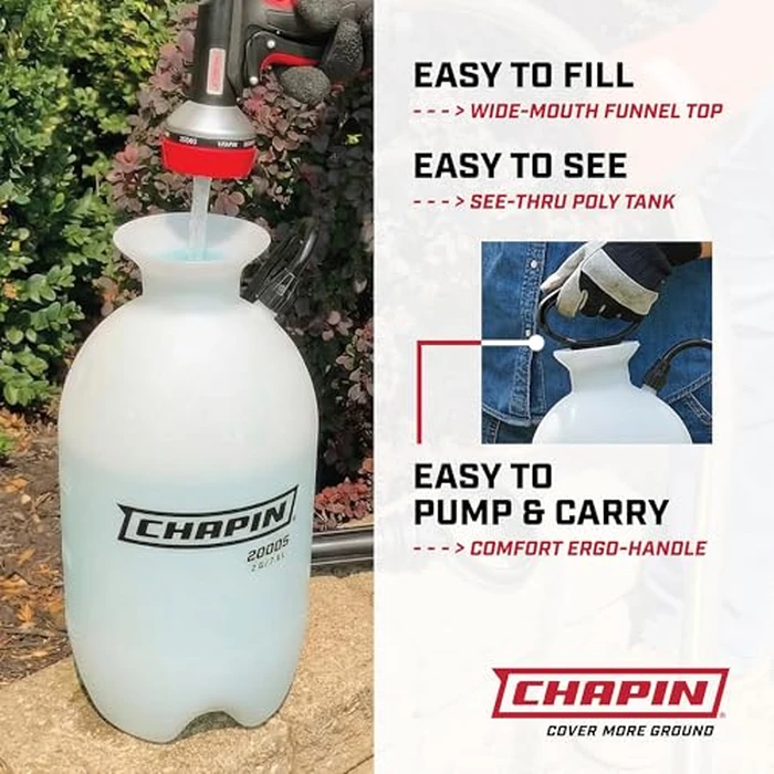 Chapin 20024 Pump Sprayer, 2‑Gallon, Lawn & Garden, Translucent Poly Tank, Funnel‑Top, SureSpray, Adjustable Cone Nozzle & 34" Hose for Fertilizer, Weed & Pest Application, Pack of 2 by Chapin International - Image 3