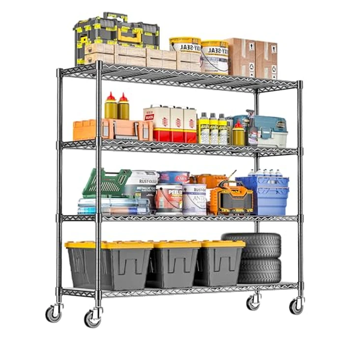 RackBro 48" W Storage Shelves 1500LBS Metal Shelving Unit with Wheels, Adjustable Garage Shelving Heavy Duty Wire Rack with Liners for Pantry Warehouse Commercial Office, 48" W x 18" D x 76.77" H by RackBro - Image 1