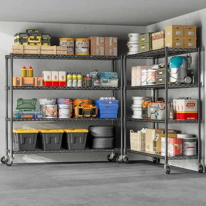 RackBro 48" W Storage Shelves 1500LBS Metal Shelving Unit with Wheels, Adjustable Garage Shelving Heavy Duty Wire Rack with Liners for Pantry Warehouse Commercial Office, 48" W x 18" D x 76.77" H by RackBro - Image 2