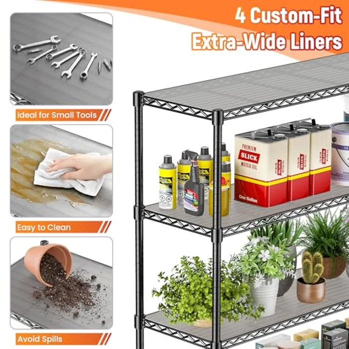 RackBro 48" W Storage Shelves 1500LBS Metal Shelving Unit with Wheels, Adjustable Garage Shelving Heavy Duty Wire Rack with Liners for Pantry Warehouse Commercial Office, 48" W x 18" D x 76.77" H by RackBro - Image 4