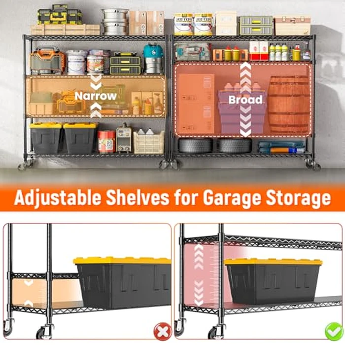 RackBro 48" W Storage Shelves 1500LBS Metal Shelving Unit with Wheels, Adjustable Garage Shelving Heavy Duty Wire Rack with Liners for Pantry Warehouse Commercial Office, 48" W x 18" D x 76.77" H by RackBro - Image 6