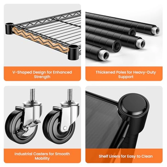 RackBro 48" W Storage Shelves 1500LBS Metal Shelving Unit with Wheels, Adjustable Garage Shelving Heavy Duty Wire Rack with Liners for Pantry Warehouse Commercial Office, 48" W x 18" D x 76.77" H by RackBro - Image 7