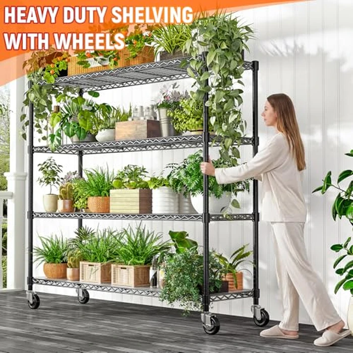 RackBro 48" W Storage Shelves 1500LBS Metal Shelving Unit with Wheels, Adjustable Garage Shelving Heavy Duty Wire Rack with Liners for Pantry Warehouse Commercial Office, 48" W x 18" D x 76.77" H by RackBro - Image 8