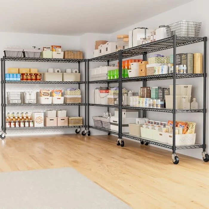 RackBro 48" W Storage Shelves 1500LBS Metal Shelving Unit with Wheels, Adjustable Garage Shelving Heavy Duty Wire Rack with Liners for Pantry Warehouse Commercial Office, 48" W x 18" D x 76.77" H by RackBro - Image 9