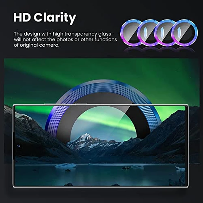 ELEYBTEH 2 Sets Camera Lens Protector for Samsung Galaxy Z Fold 5 5G, 9H Tempered Glass Camera Cover Screen Protector 3D Metal Individual Ring [Case Friendly] [Installation Tray] - Multi-Color by ELEYBTEH - Image 2